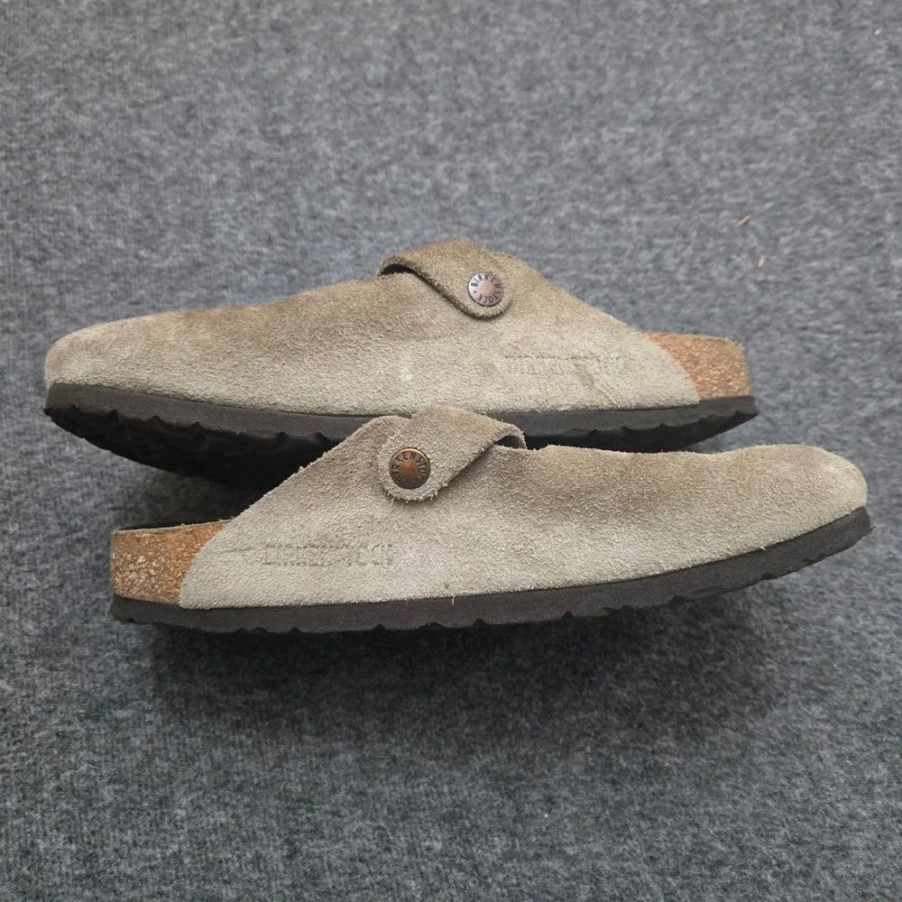Birkenstock Boston Clogs Women 38 Taupe Suede Leather Mules Granola - Picture 5 of 10